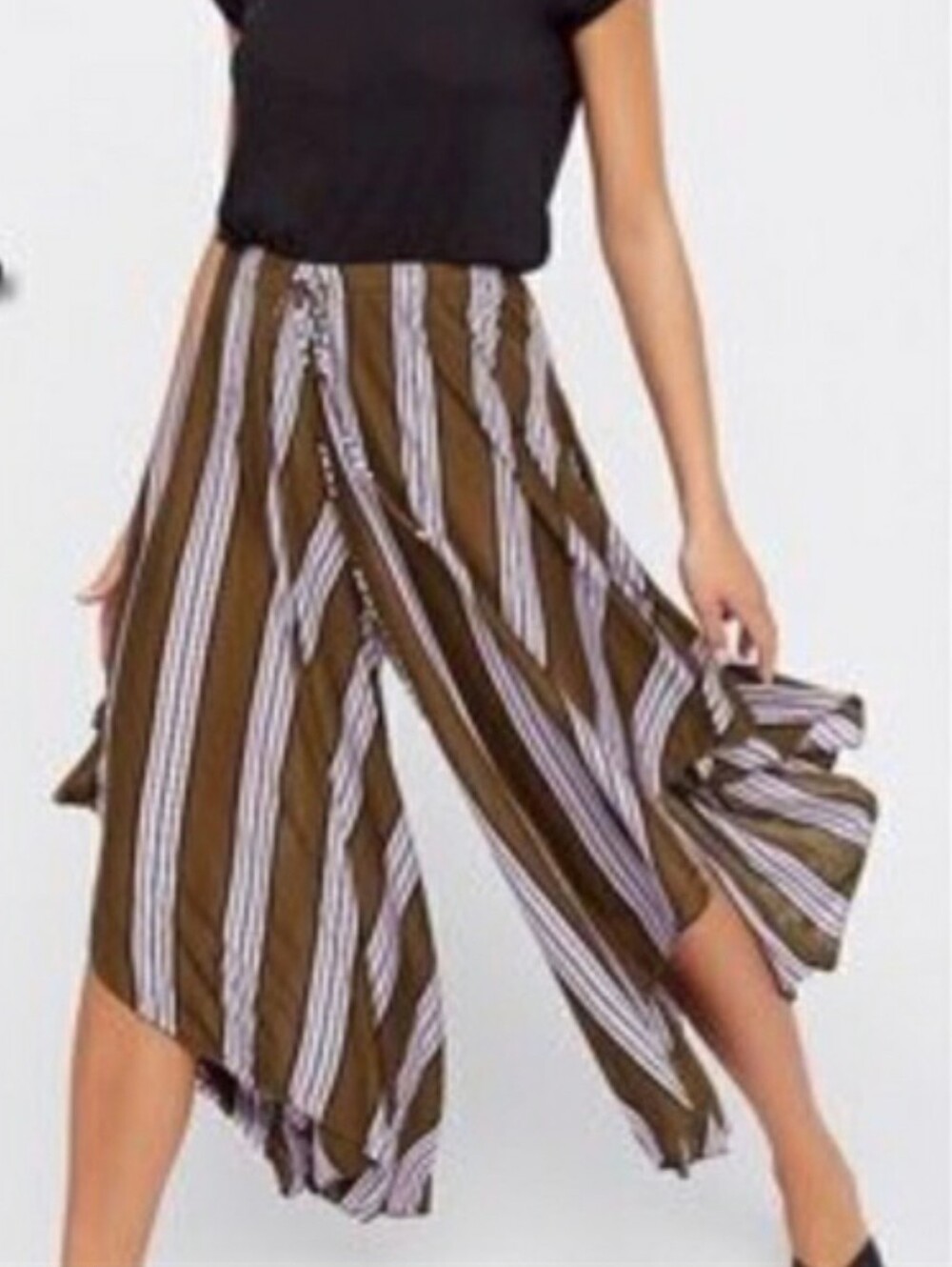 Intimately Free People NWT Full Stripe Pant Skirt In Moss Green & Lavender Small